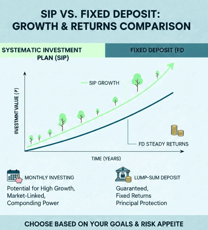 SIP vs FD growth & returns comparision