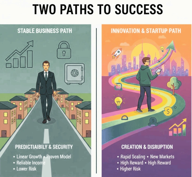 Two path to success Stable Business vs Innovative Startup