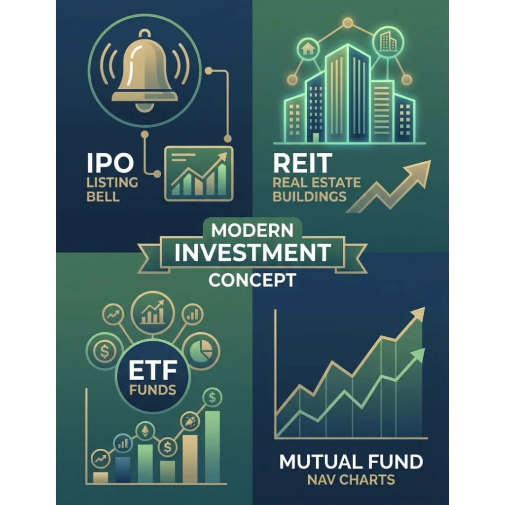 finance and investment terms IPO,ETF,REIT,NAV