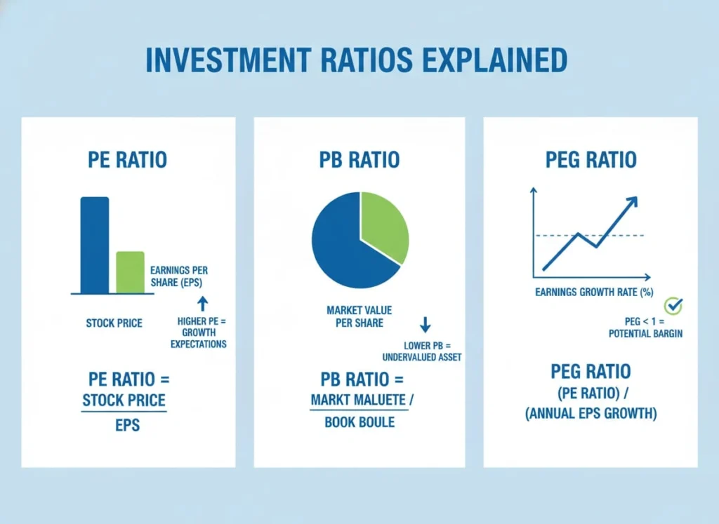 finance ratios PE ,PB ,PEG used for stock evaluation